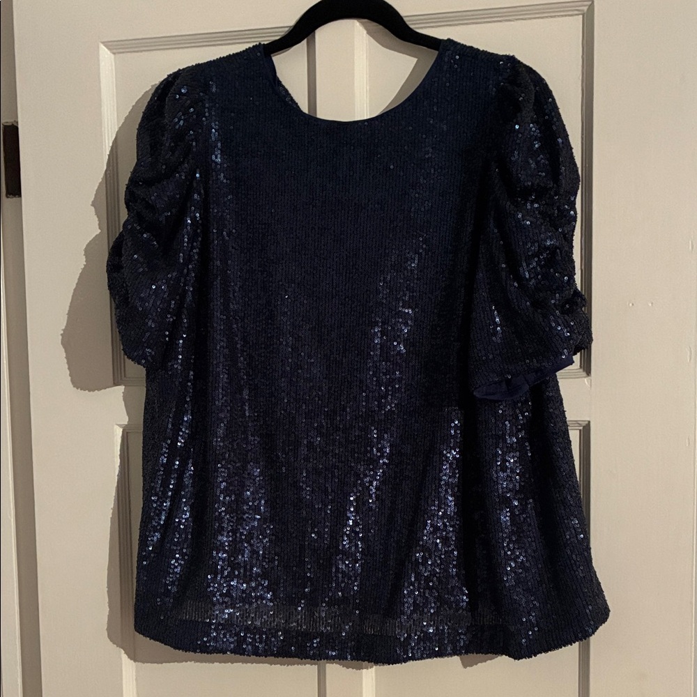 Anthropologie Navy Sequin Top